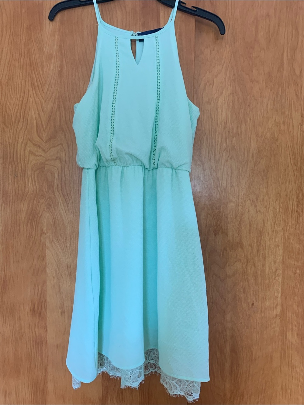 Mint Halter Dress w/ Lace Trim sz XS delicate feminine pastel lingerie inspired